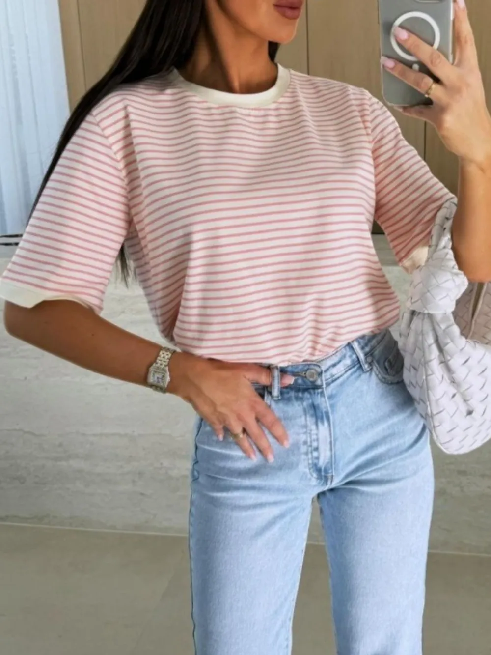 Striped Round Neck Short Sleeve T-Shirt, image 6
