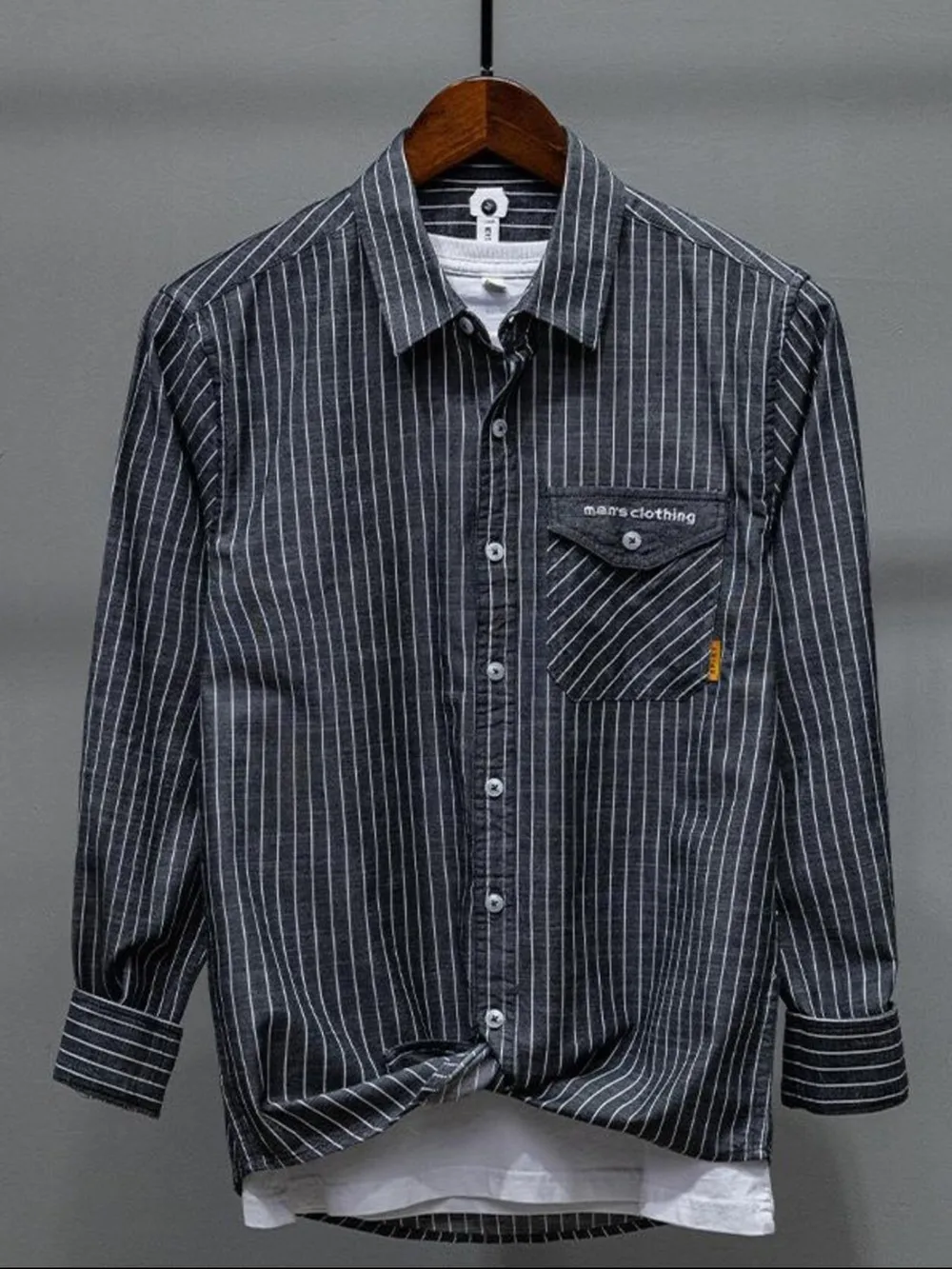 Men's Plus Size Striped Button Up Long Sleeve Shirt, image 3