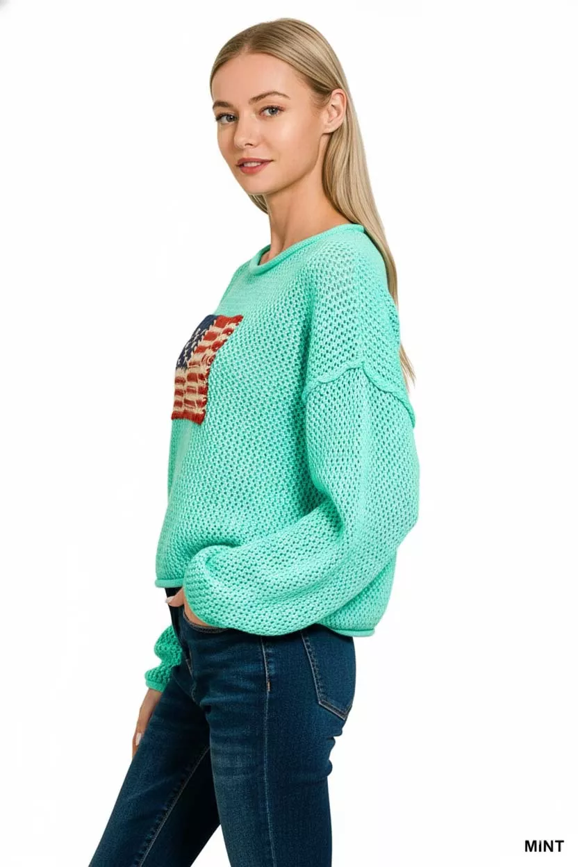 American Flag Crew Neck Sweater, image 2