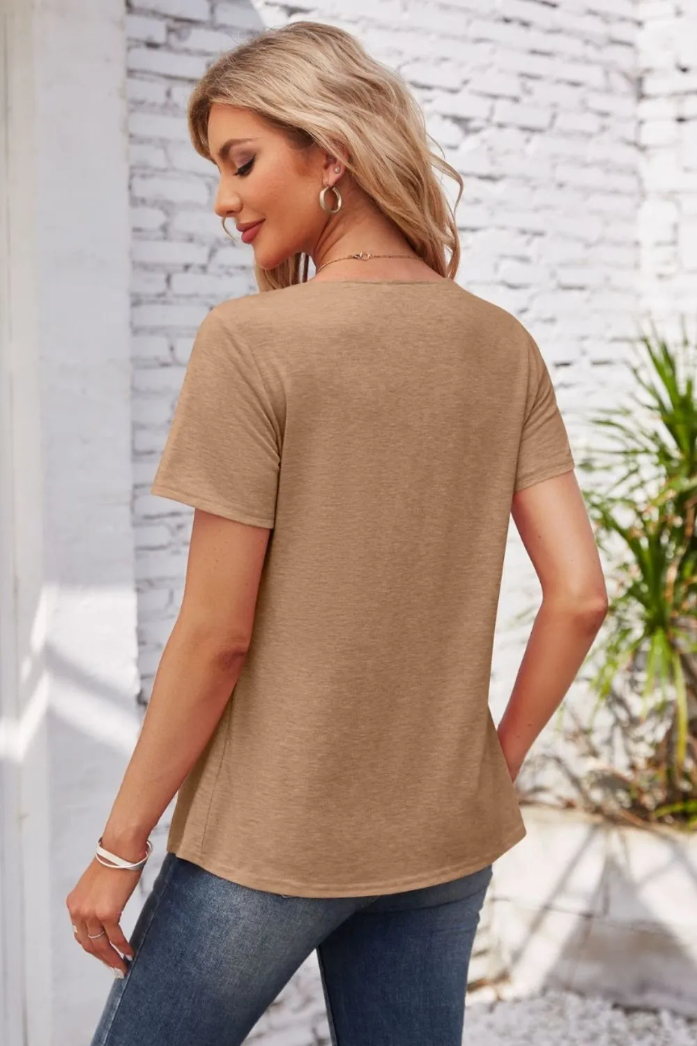 Decorative Button Scoop Neck T-Shirt, image 11
