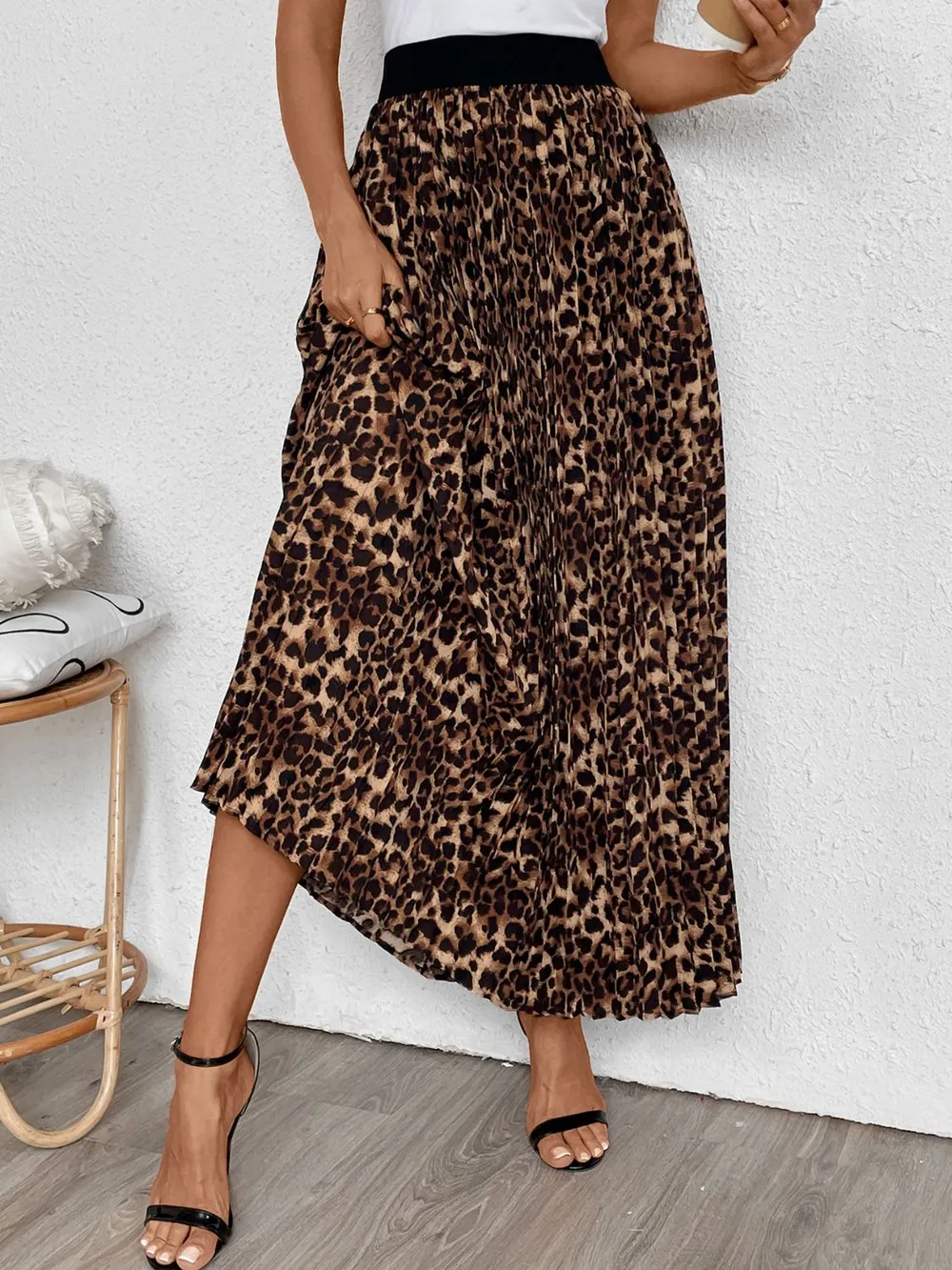 Pleated Leopard Maxi Skirt, image 3