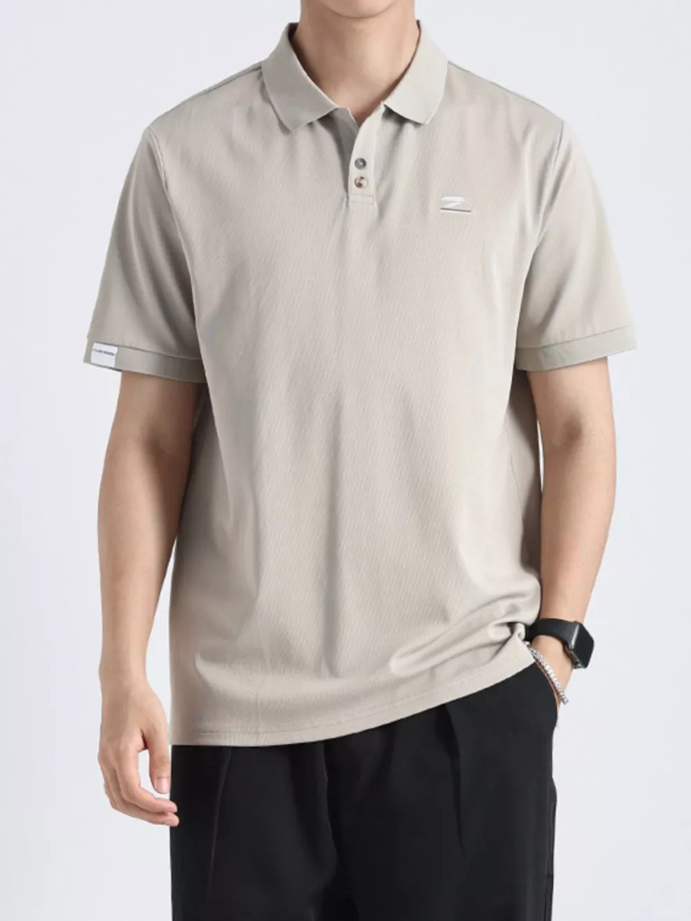 Men's Plus Size Button Detail Casual Textured Polo, image 2