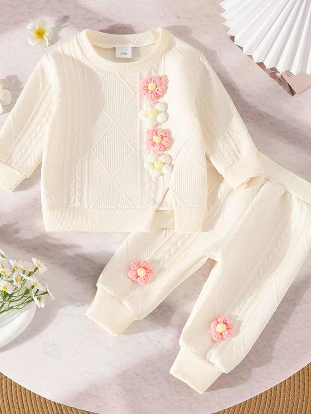 Children's Textured Flower Top and Pants Set