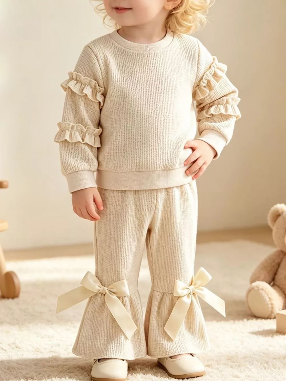 Children's Ruffle Sleeve Top and Bow Flare Pant Set