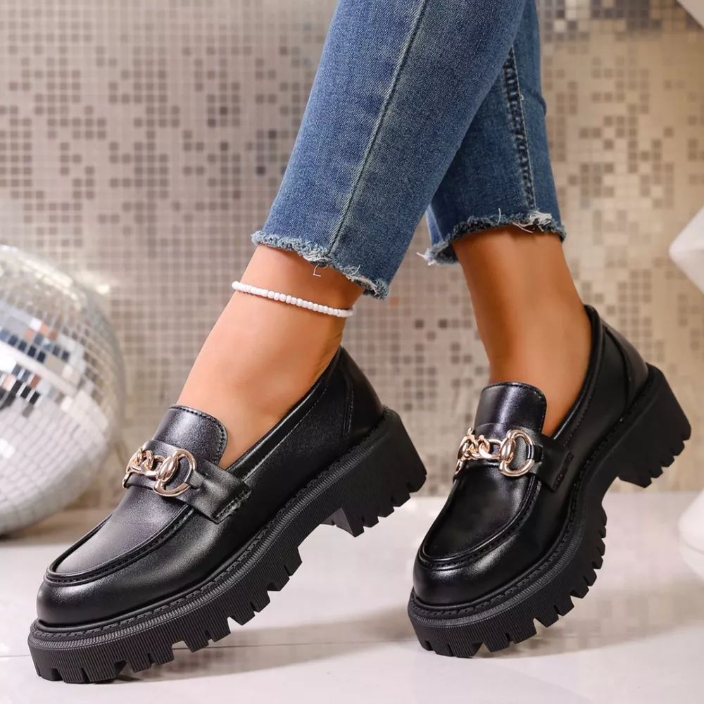 Chain Decor Round Toe Loafers, image 6