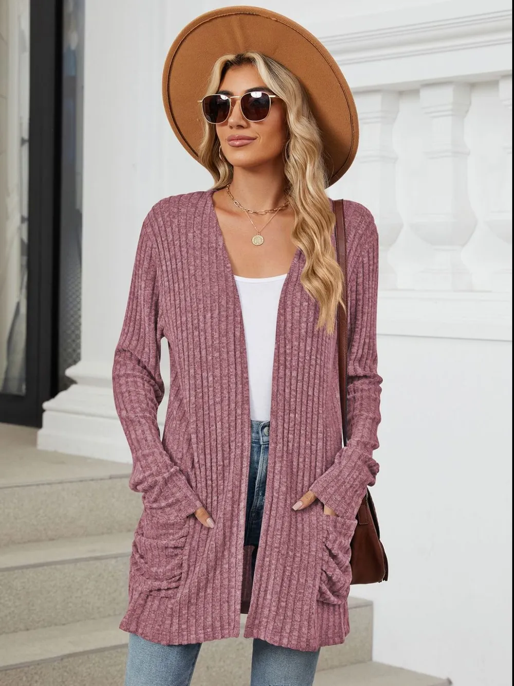Pocketed Open Front Long Sleeve Cardigan, image 26