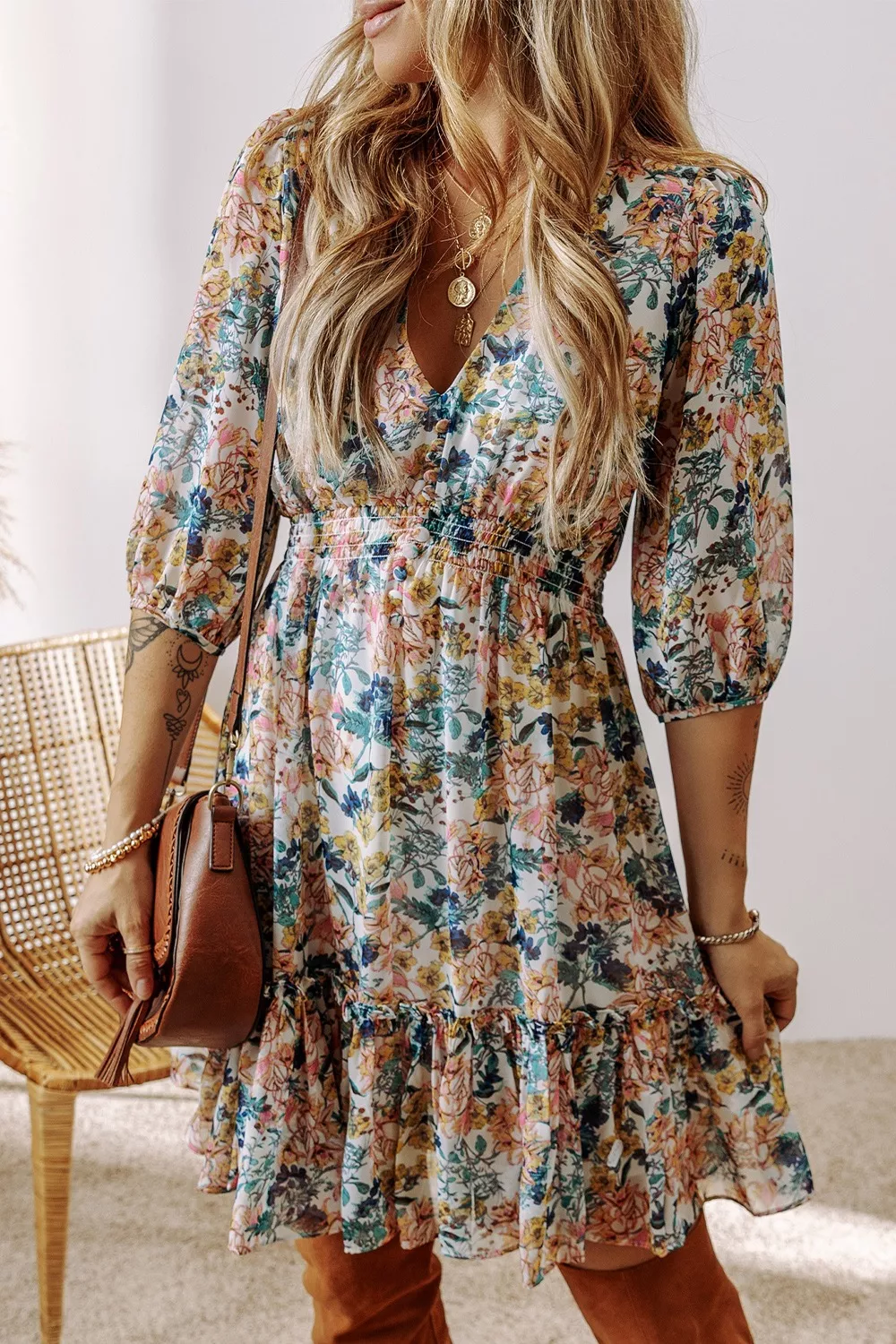 Floral Print Ruffle Hem Mini Dress, image 2