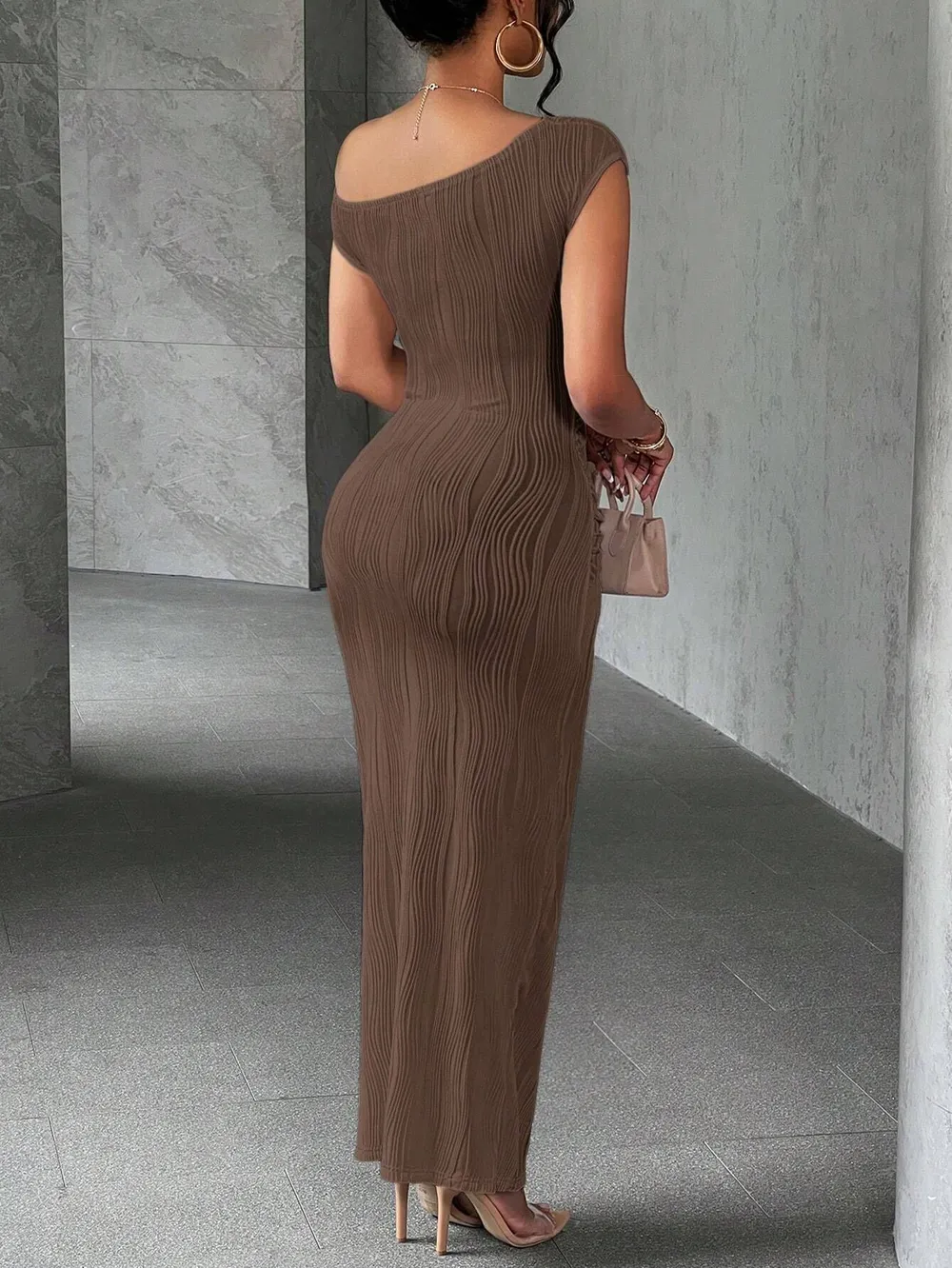 Asymmetrical One Shoulder Bodycon Maxi Dress, image 4