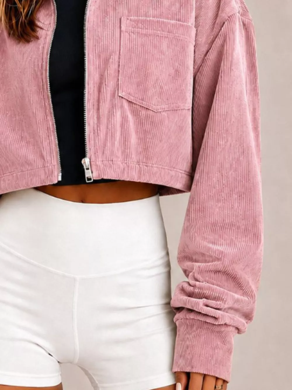 Corduroy Zip Up Cropped Jacket, image 4