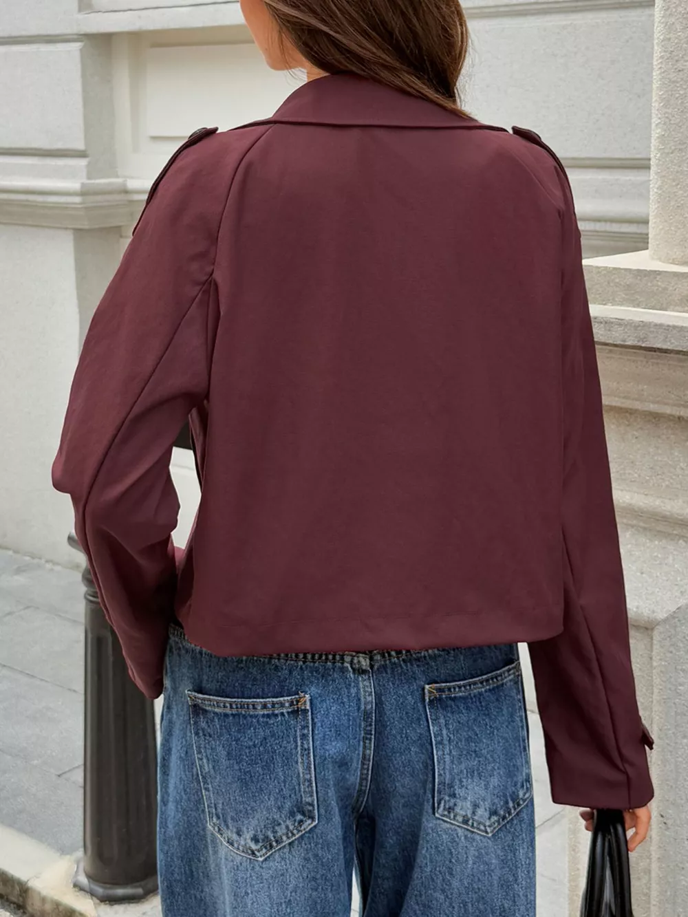 Cropped Double-Breasted Raglan Sleeve Jacket, image 7