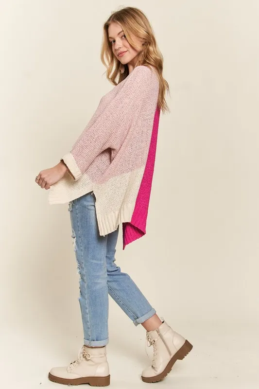 Side Slit Color Block Long Sleeve Sweater, image 3