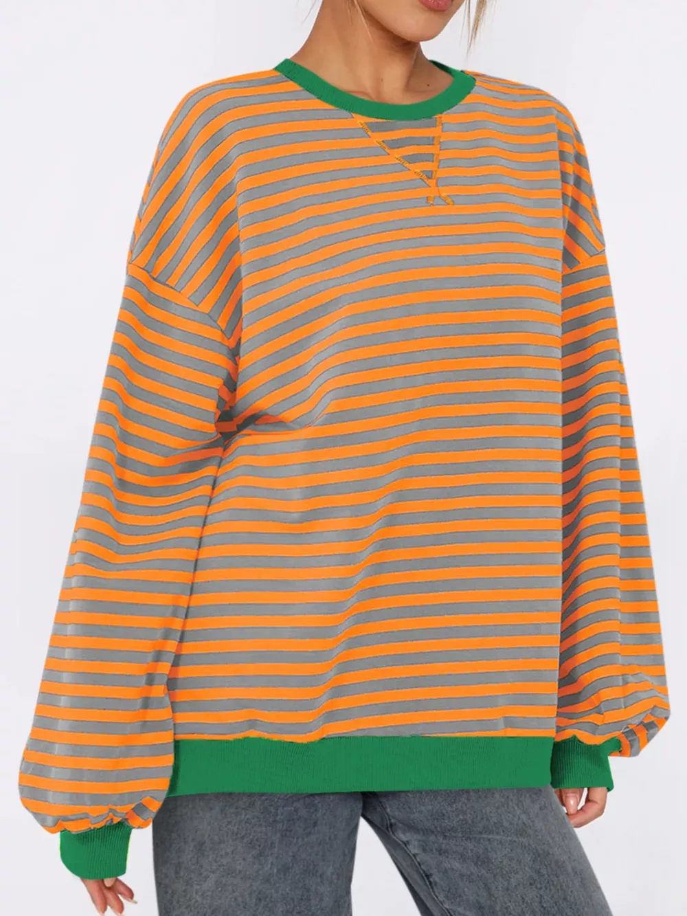Striped Round Neck Long Sleeve Sweatshirt, image 9