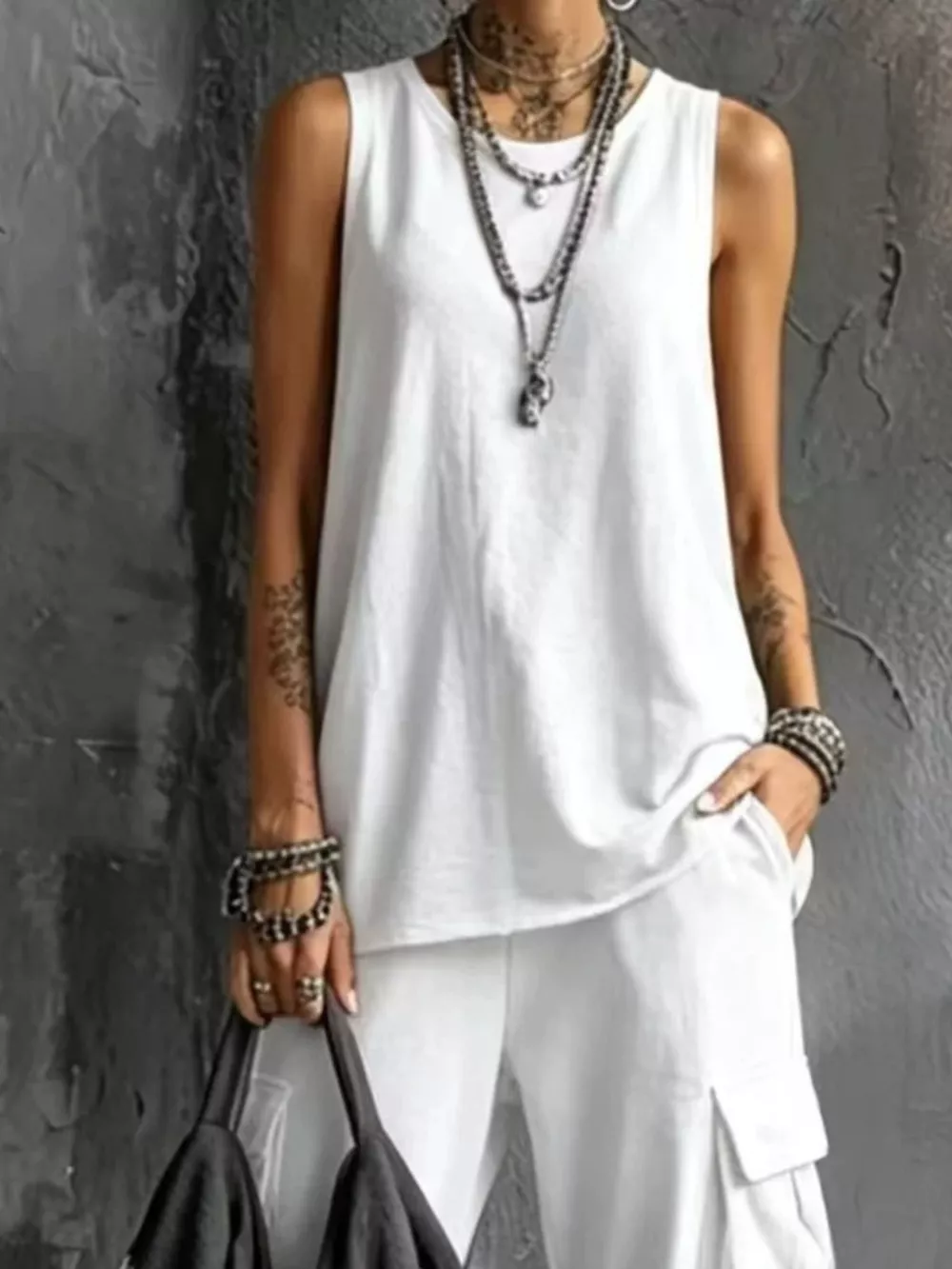 Full Size Casual Tank and Cargo Pants Set Plus Size, image 4