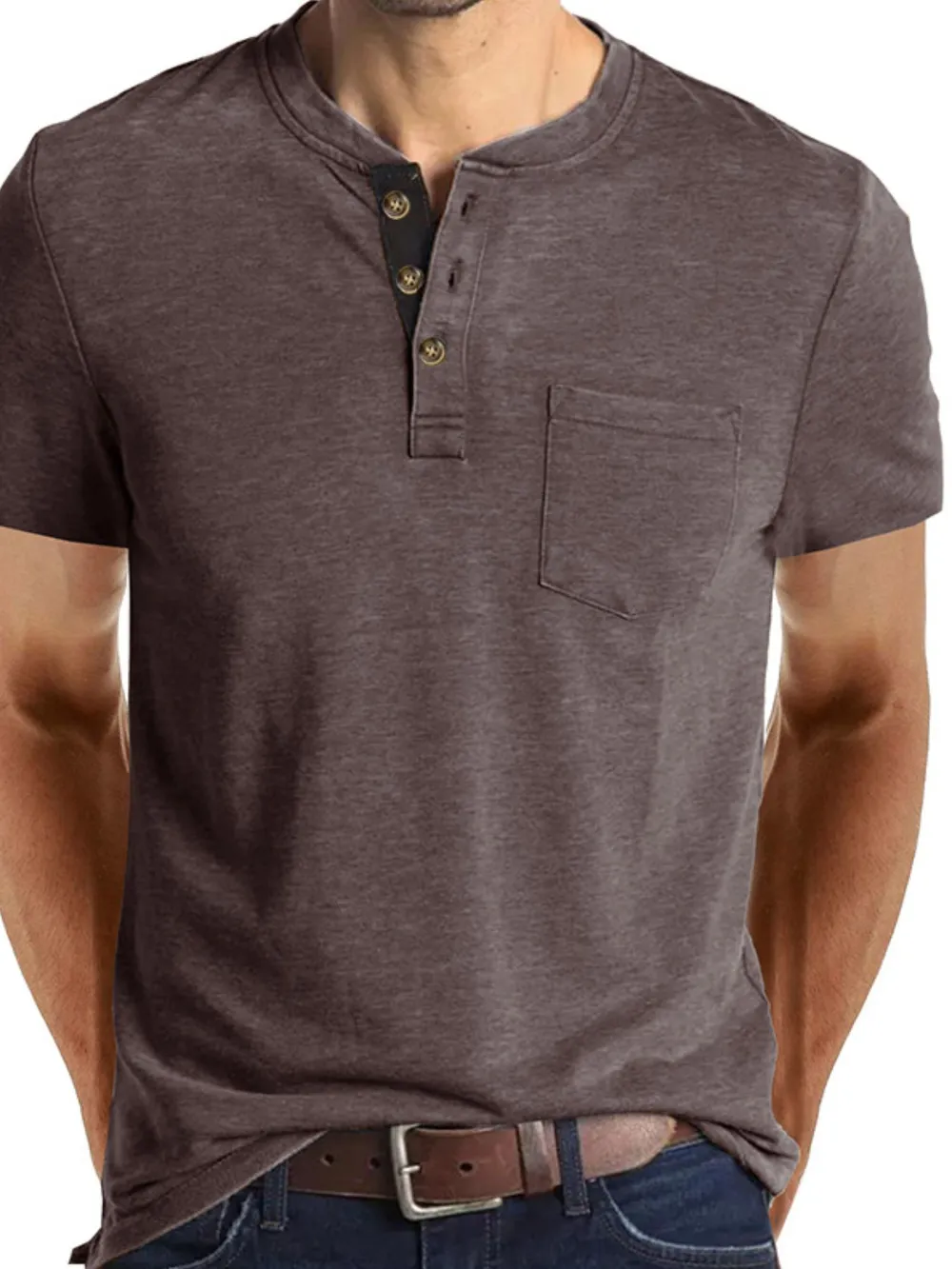Men's Full Size Classic Henley Pocket Polo T-Shirt Plus Size, image 17