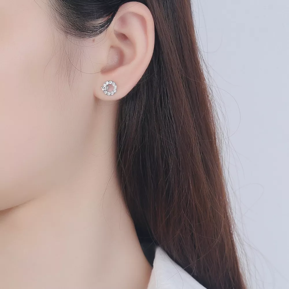 Crown Circle Stud Earrings, image 3