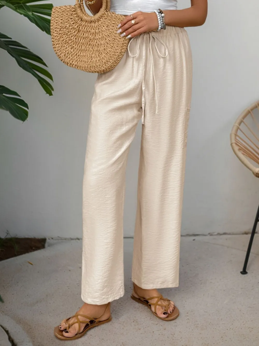 Drawstring Wide Leg Pants, image 4