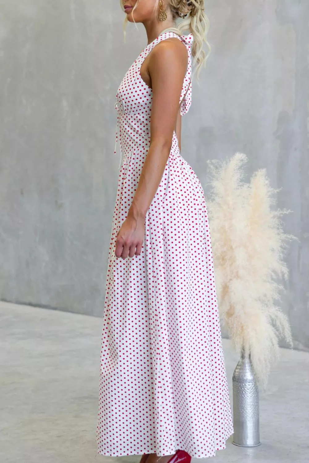 Backless Polka Dot Halter Neck Maxi Dress, image 3