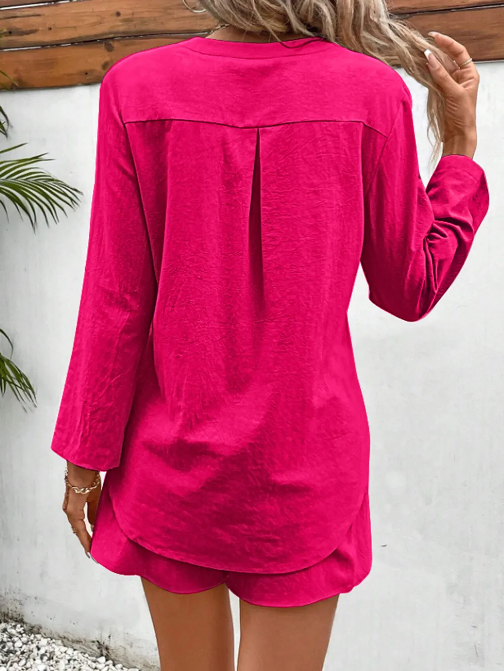 Notched Long Sleeve Top and Shorts Set, image 4