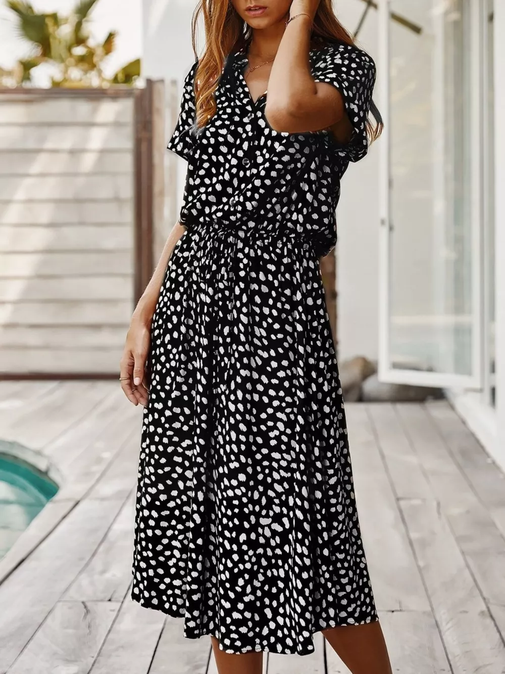 Animal Print Drawstring Waist Midi Dress, image 6