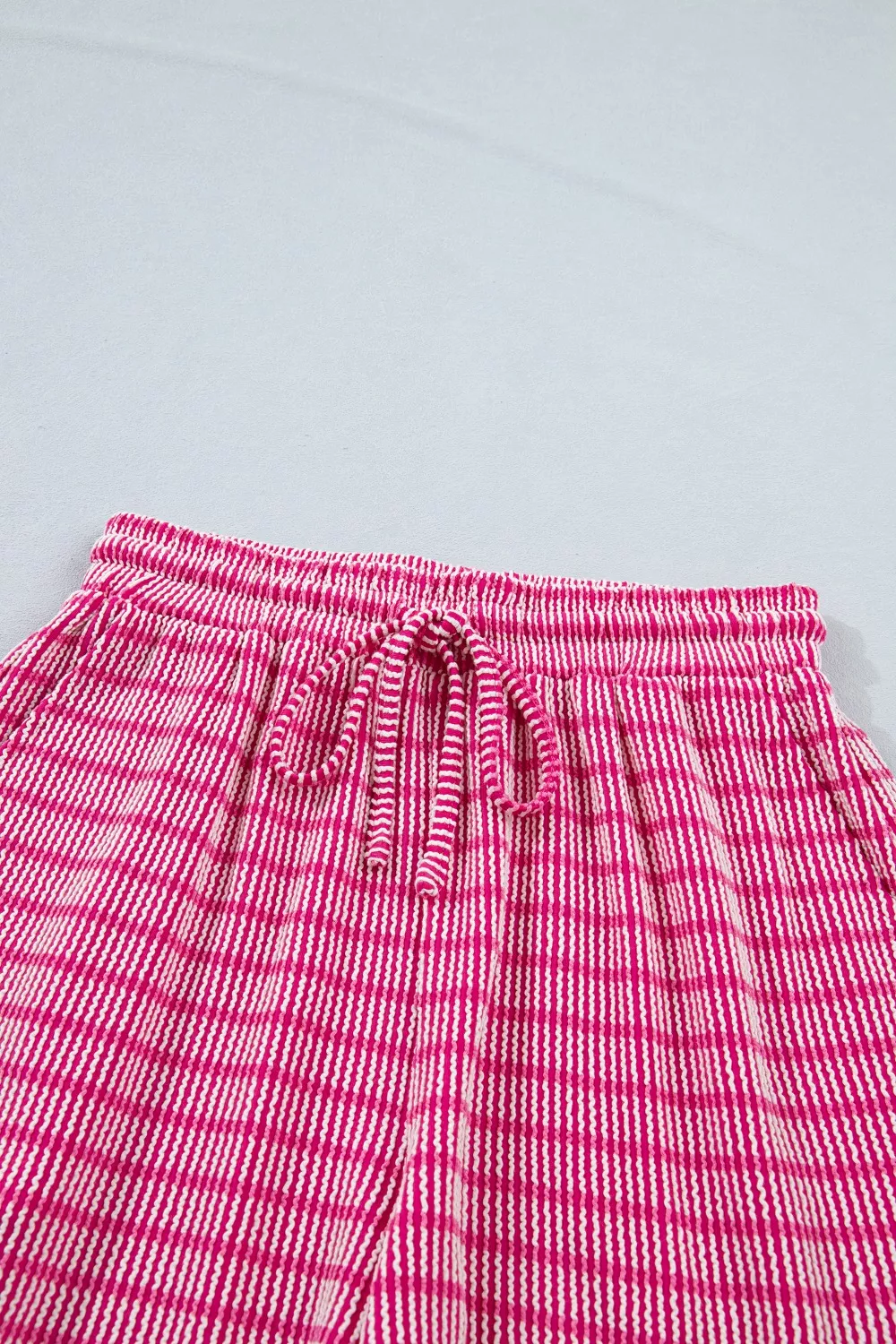 Stripe Raised Rib Loose Tee Drawstring Elastic Waist 2pcs Short Set, image 7