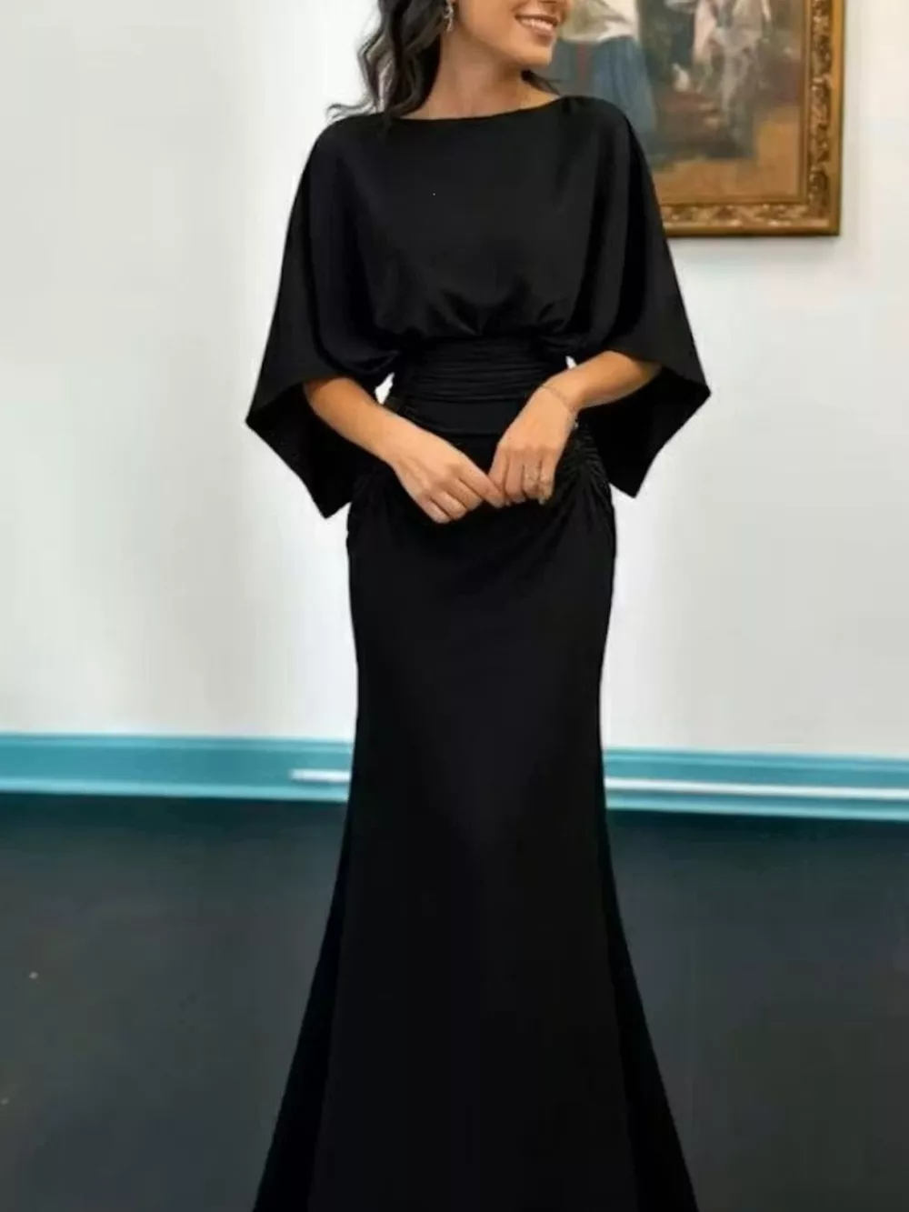 Batwing Sleeve Ruched Maxi Dress, image 11