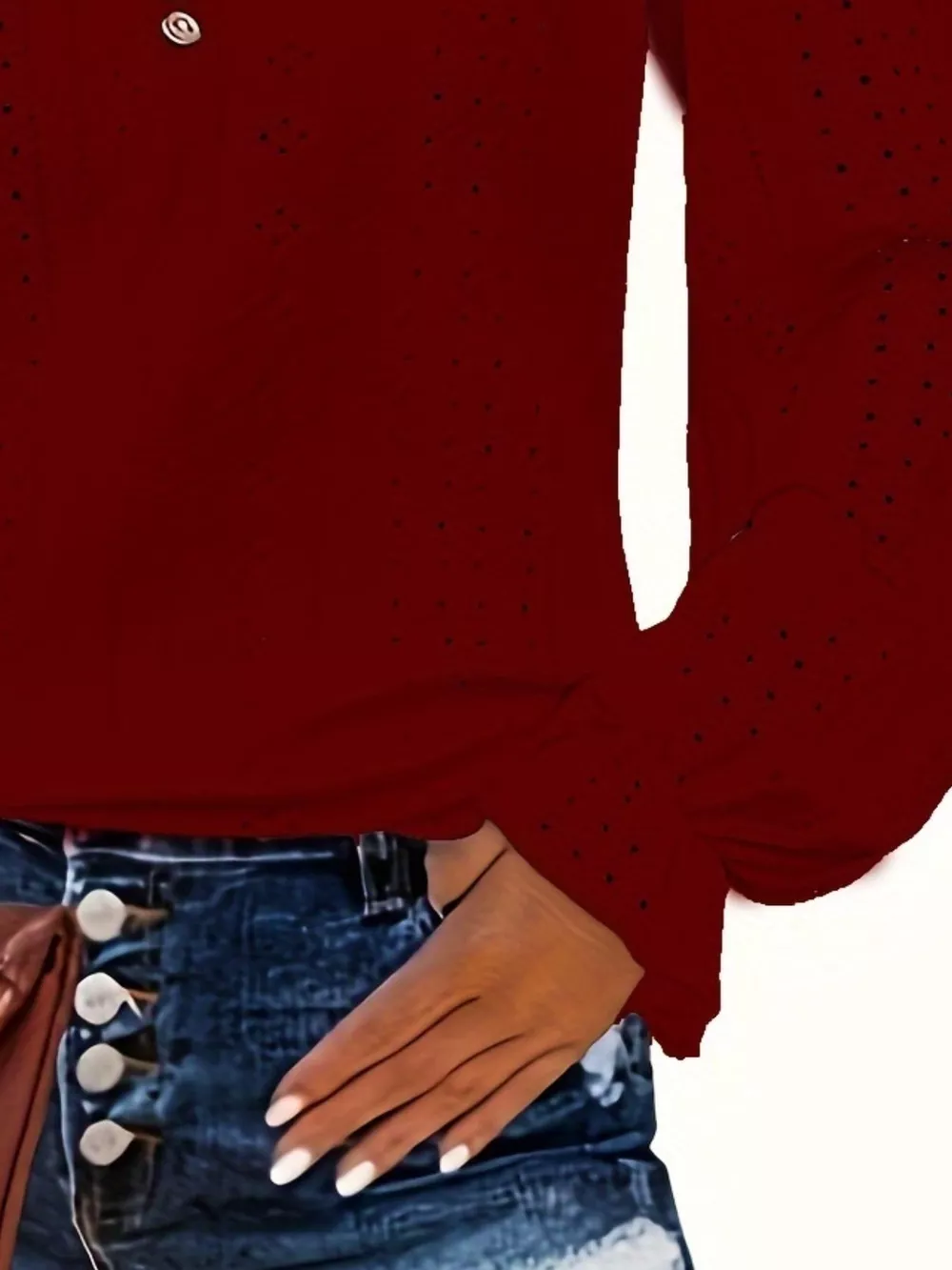 Plus Size Eyelet V-Neck Flounce Sleeve Blouse, image 33