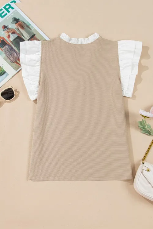 Ruffled Notched Cap Sleeve Top, image 3