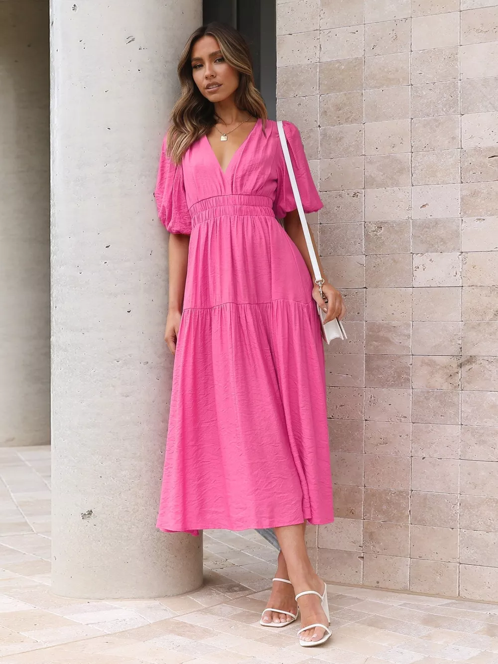Tiered Puff Sleeve Midi Dress, image 4
