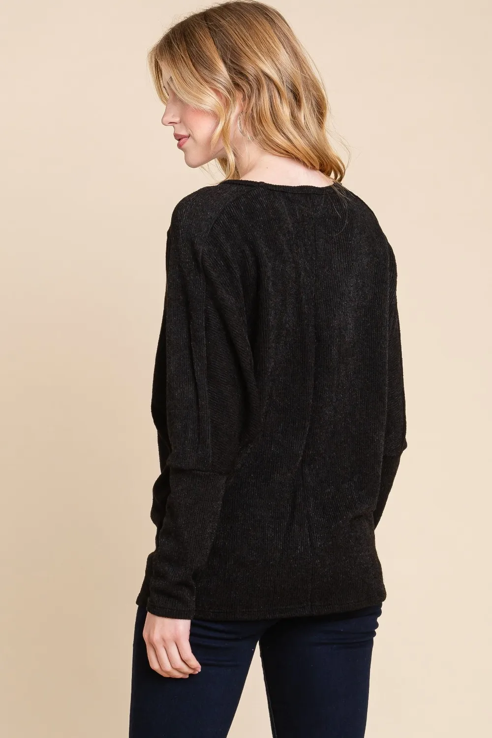 Drop Shoulder Long Sleeve Knit Top, image 2