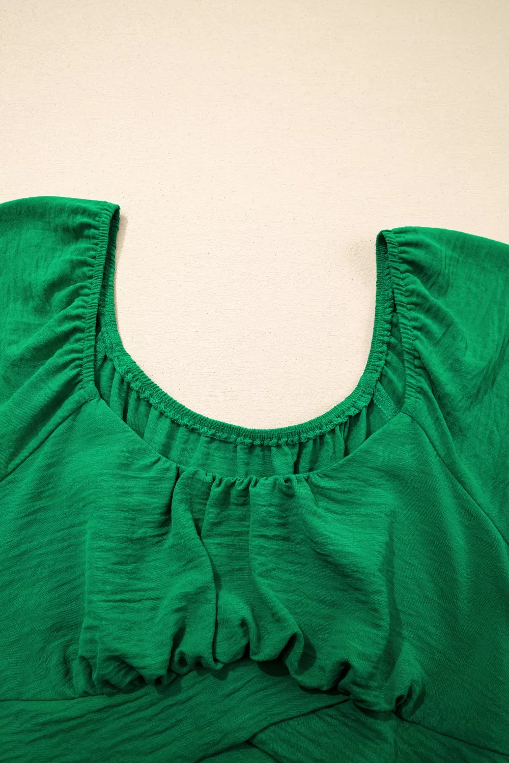 Solid Color Ruched Crossed Waist Tied Back Short Sleeve Peplum Top, image 10