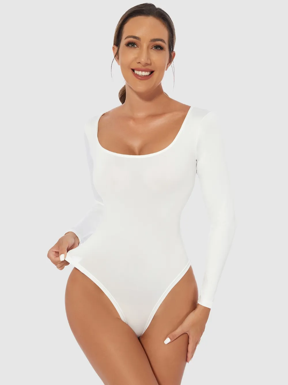 Full Size Scoop Neck Long Sleeve Bodysuit, image 3