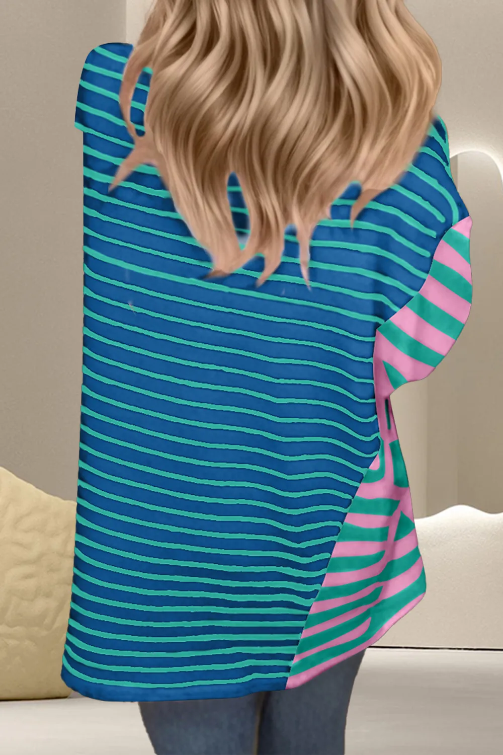 Striped Round Neck Half Sleeve T-Shirt, image 2