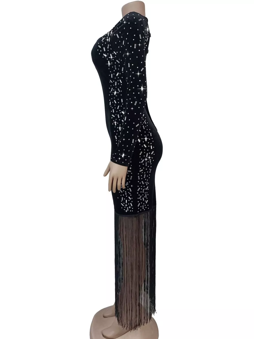 Asymmetrical Rhinestone Fringe Dress, image 4
