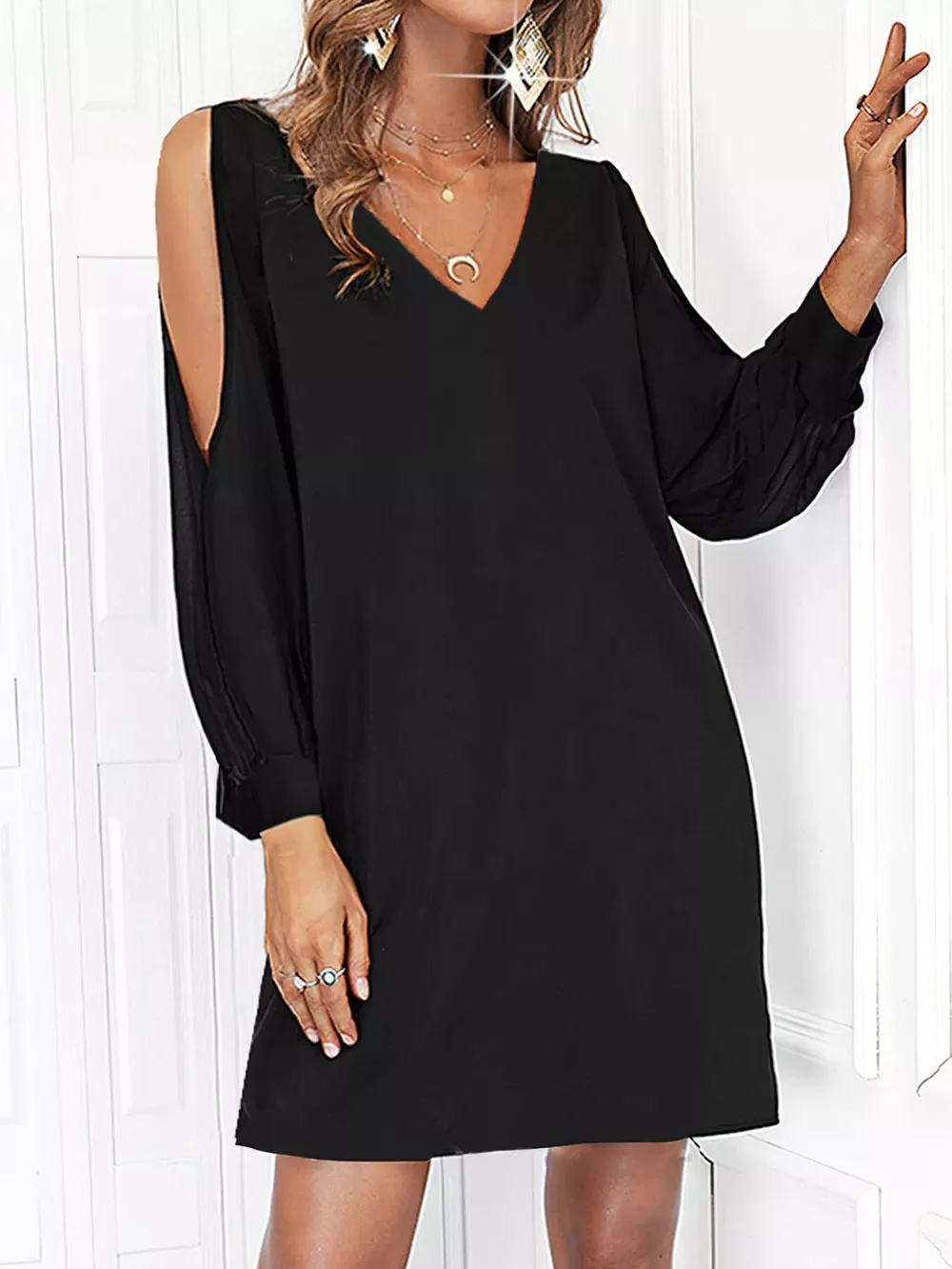 Cold Shoulder V-Neck Mini Dress, image 2