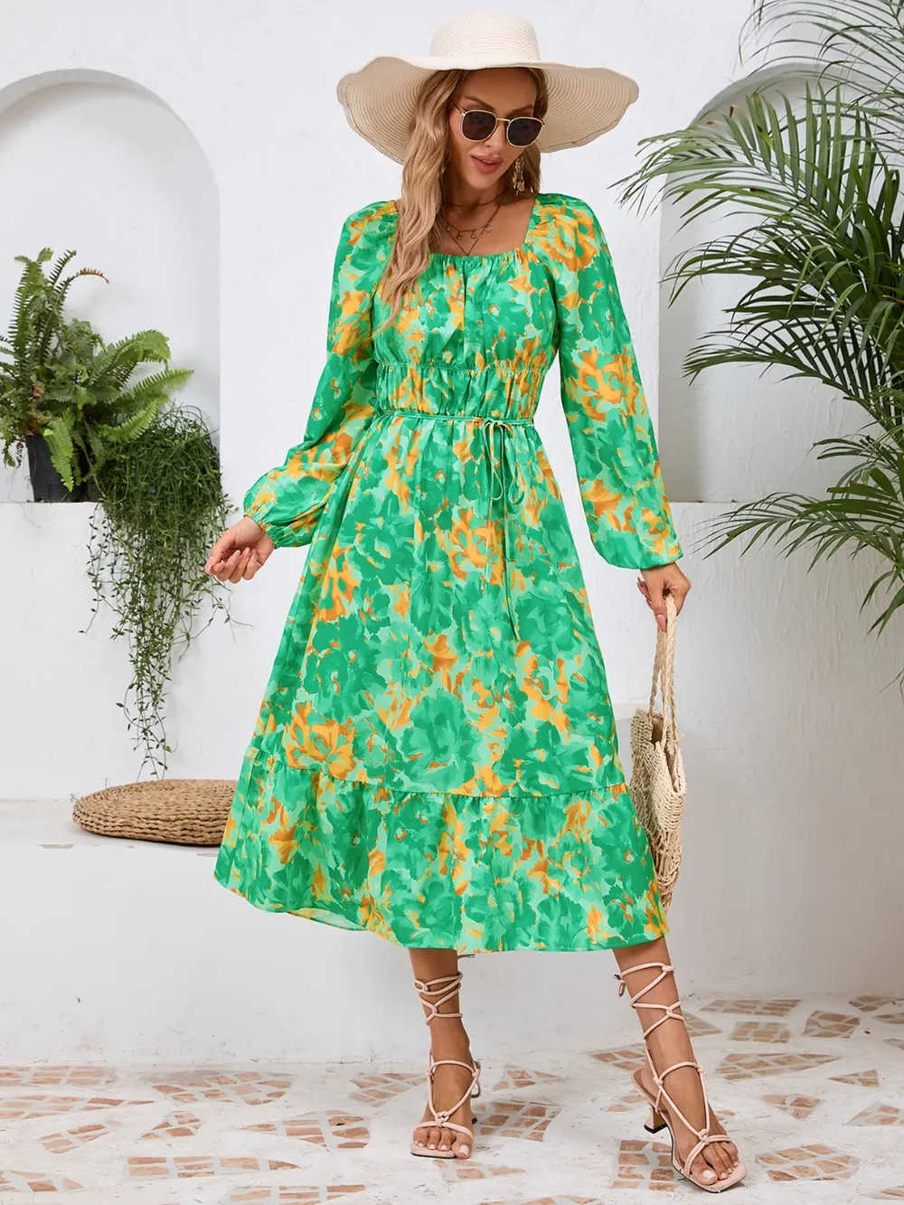 Printed Long Sleeve Midi Dress, image 25