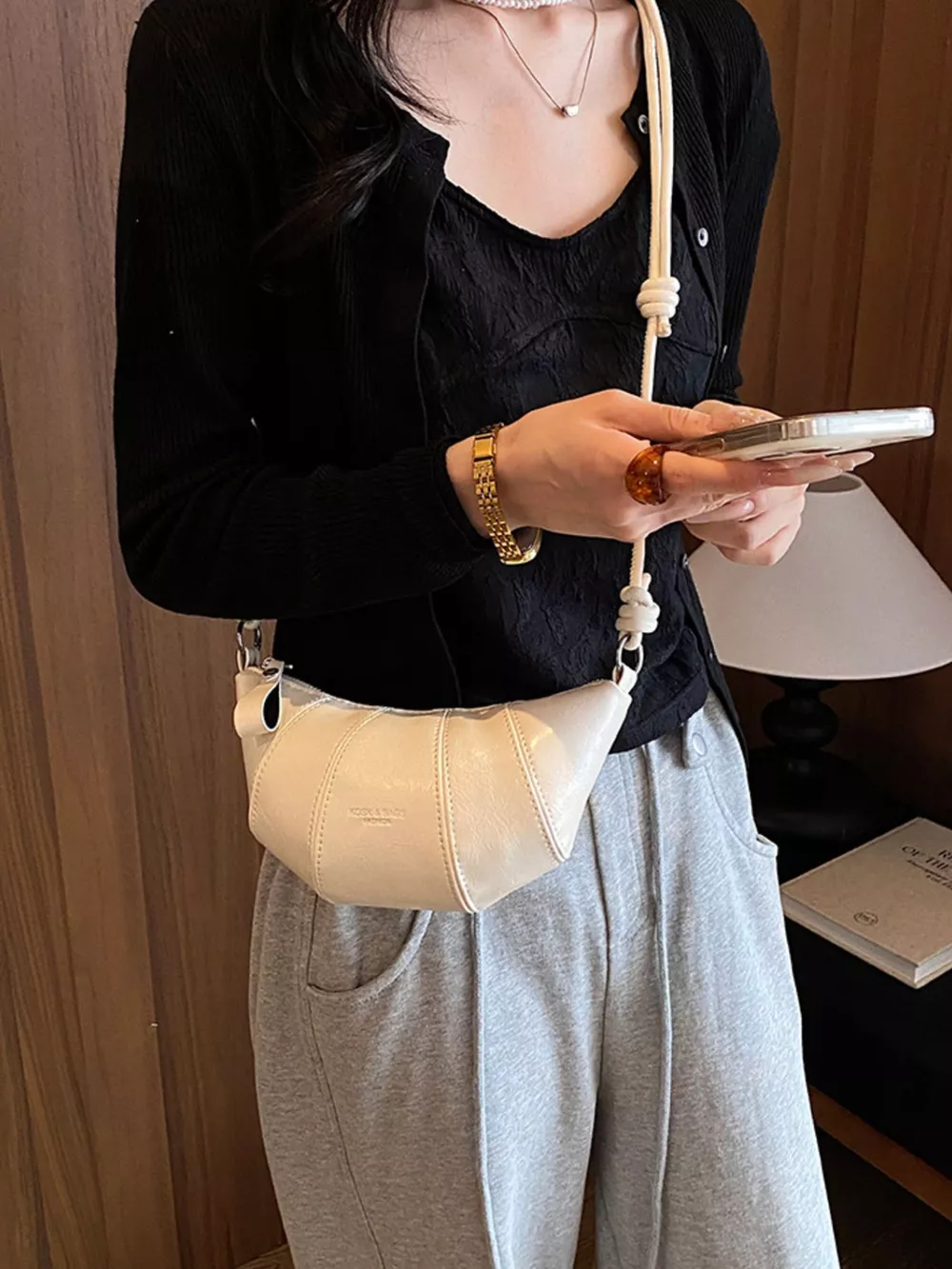 PU Leather Crescent Crossbody Bag, image 4
