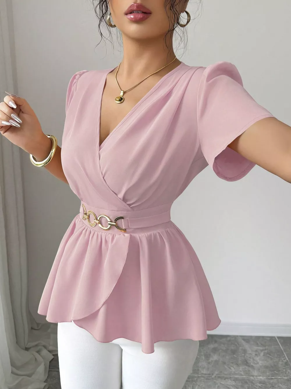 Surplice Short Sleeve Blouse, image 5