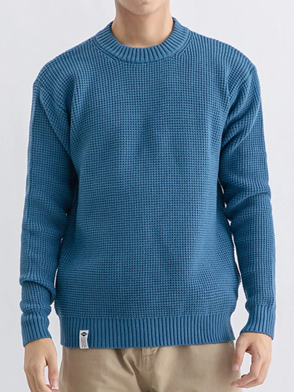 Men's Plus Size Waffle Knit Crew Neck Sweater, image 2
