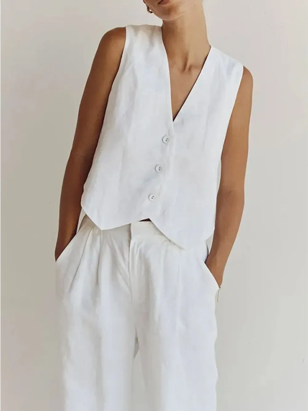 Full Size V-Neck Vest and Wide Leg Pants Set Plus Size, image 12