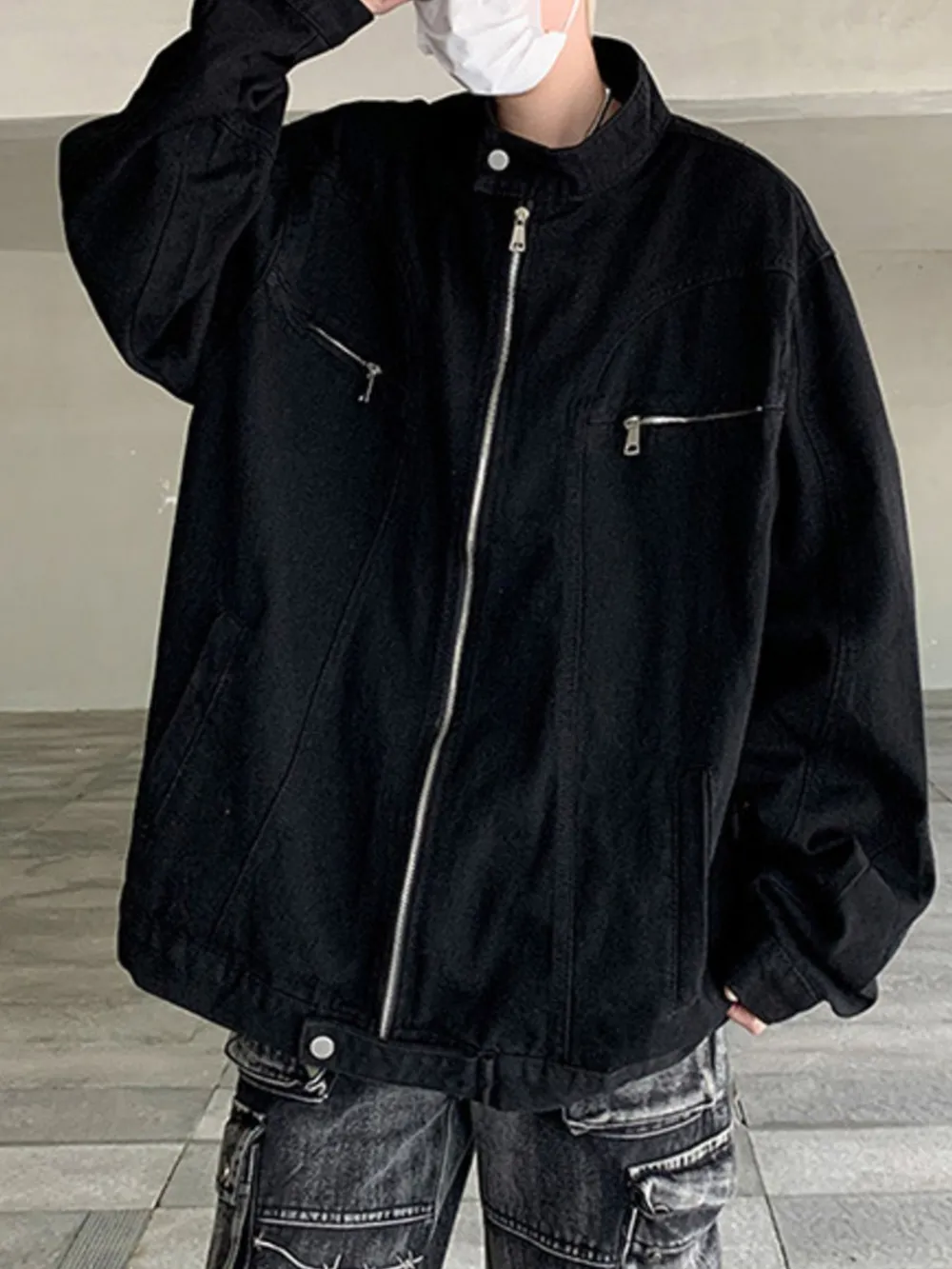 Men's Plus Size Zip Up Oversized Denim Jacket