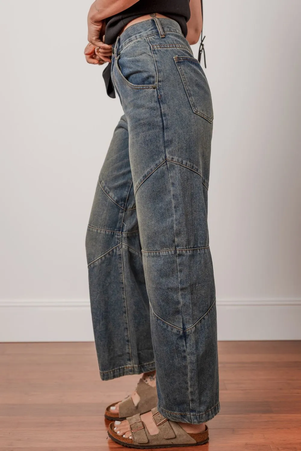 Exposed Stitching Loose Straight High Waist Jeans, image 2