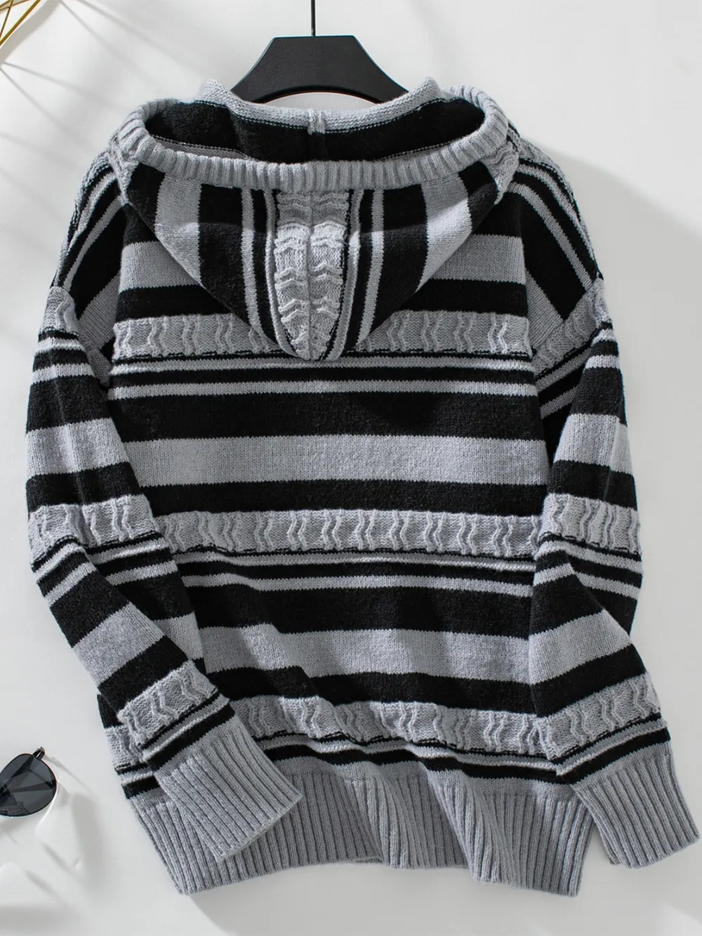 Drawstring Striped Long Sleeve Hooded Sweater, image 2