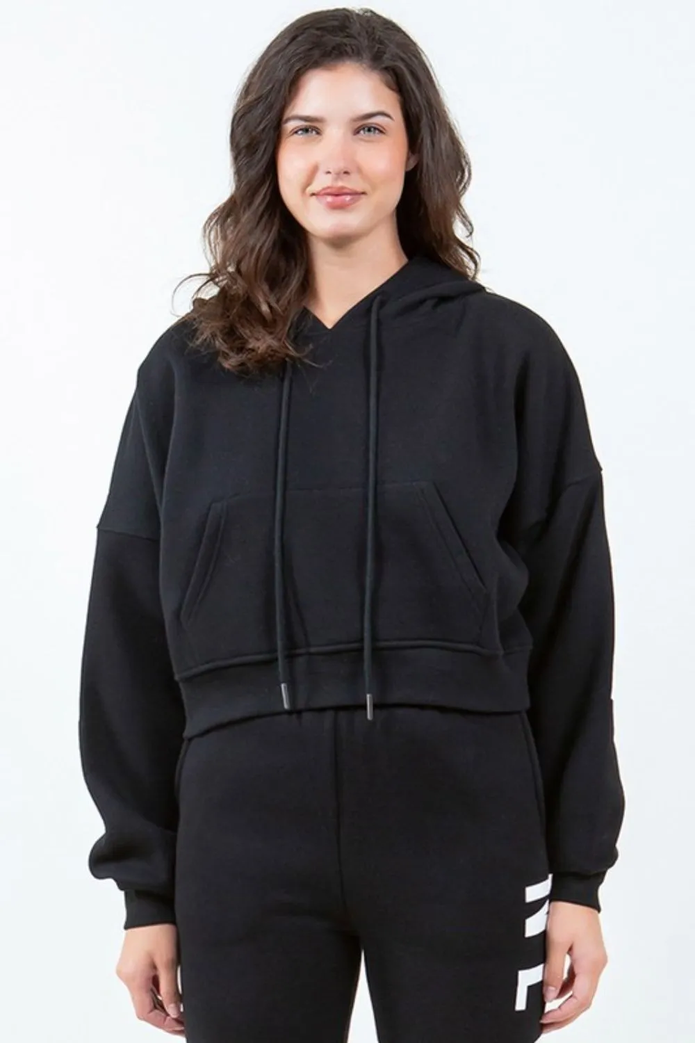 Letter Graphic Long Sleeve Drawstring Cropped Hoodie, image 2