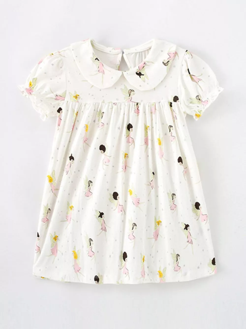 Children's Fairy Print Peter Pan Collar Puff Sleeve Dress
