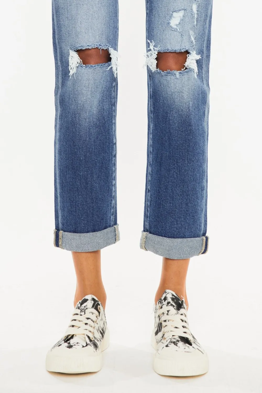 High Waist Distressed Hem Detail Cropped Straight Jeans, image 8
