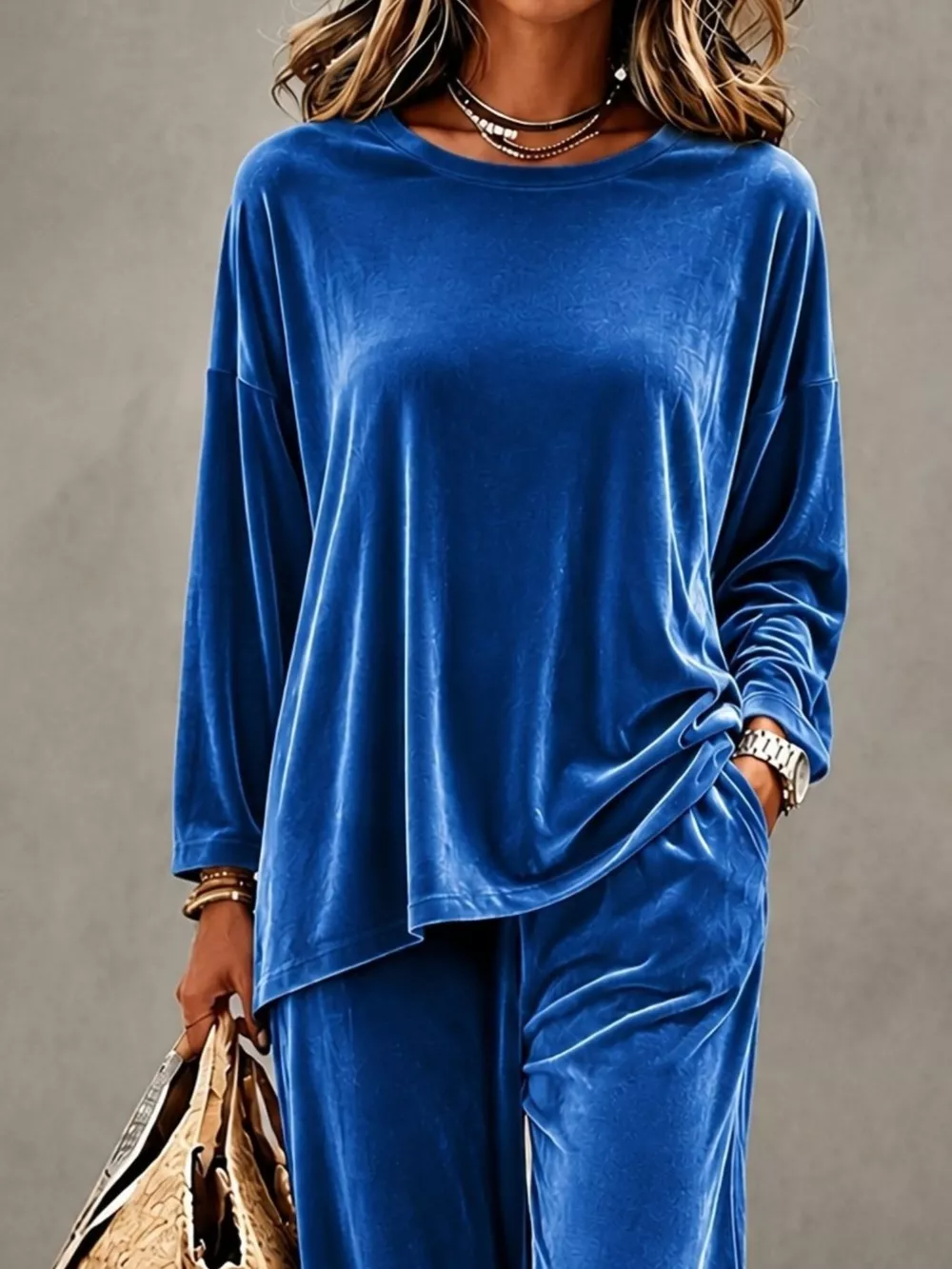 Full Size Velvet Long Sleeve Top and Pants Set Plus Size, image 17