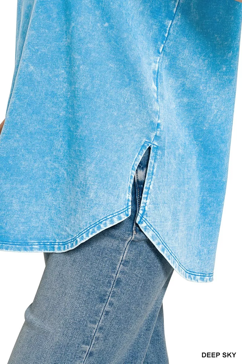 French Terry Washed Curved Hem Top, image 4