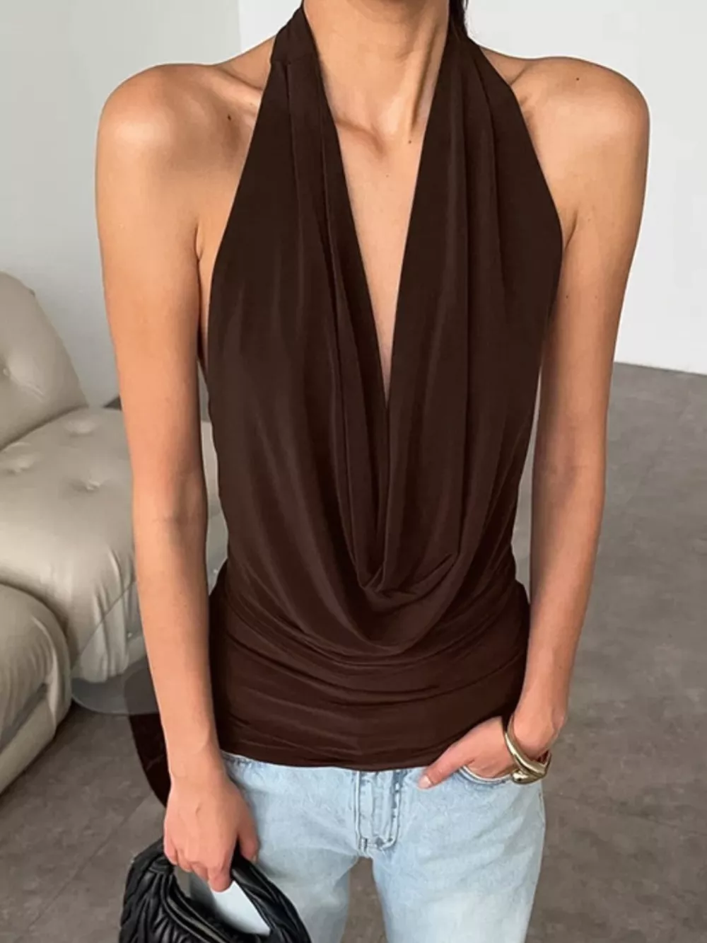 Backless Halter Cowl Neck Cami, image 5