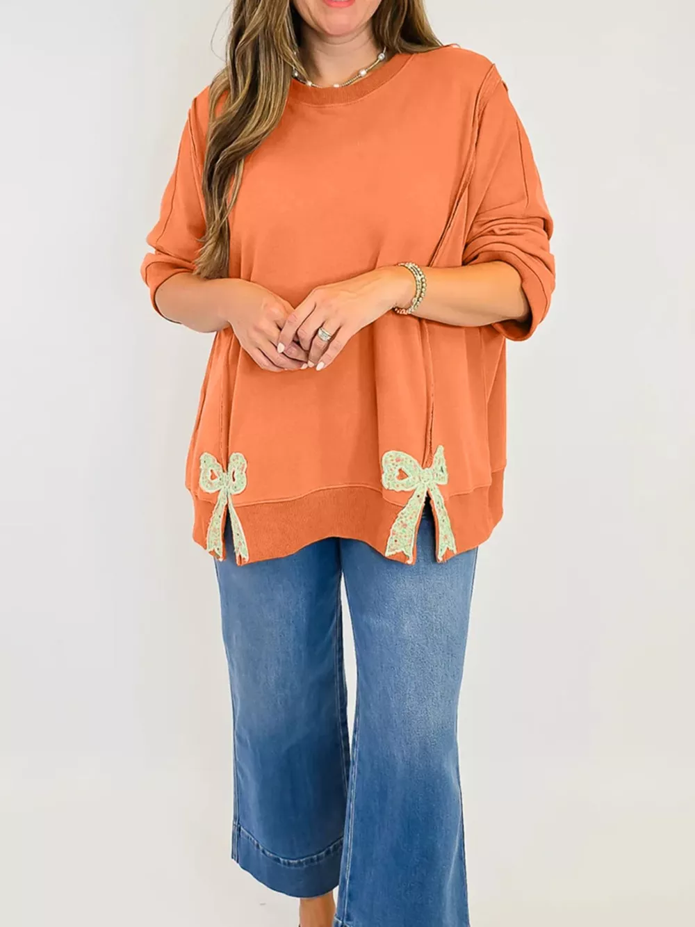 Bow Slit Round Neck Sweatshirt, image 2