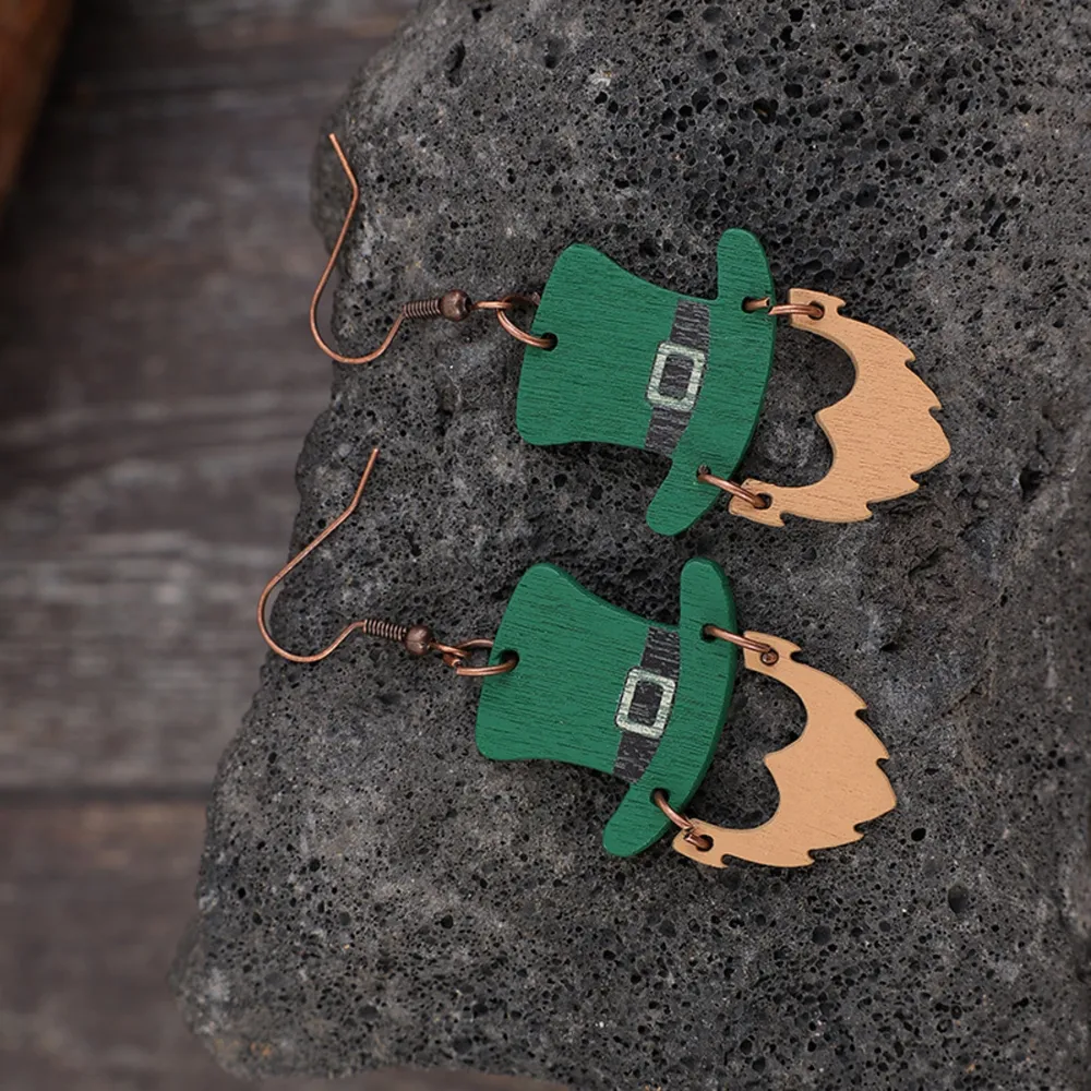 Wooden Hat Shape Dangle Earrings, image 3